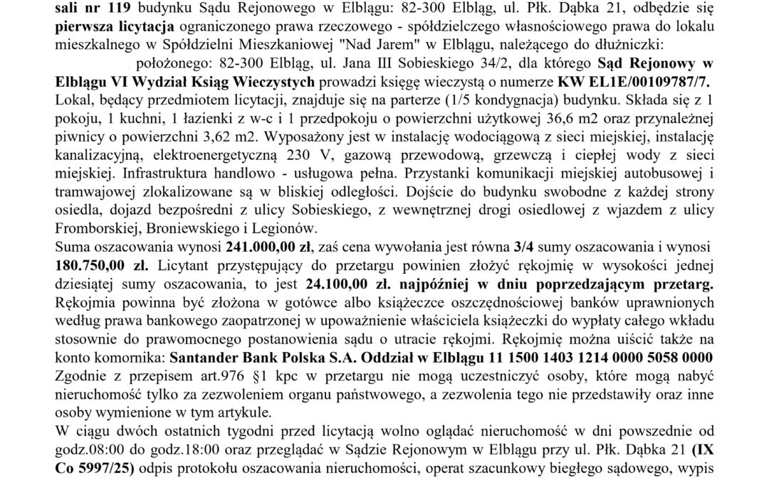 Obwieszczenie o licytacji nieruchomości