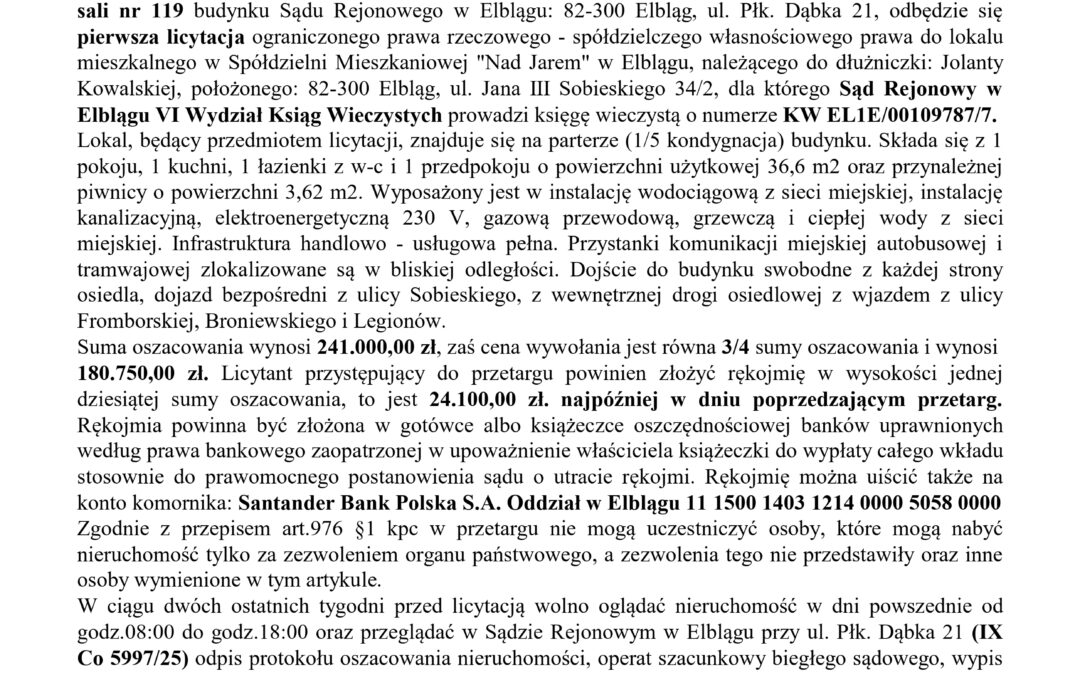 Obwieszczenie o licytacji nieruchomości